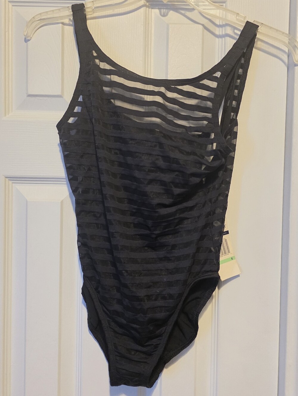 Anne Cole Black Sheer-Striped One-Piece Swimsuit